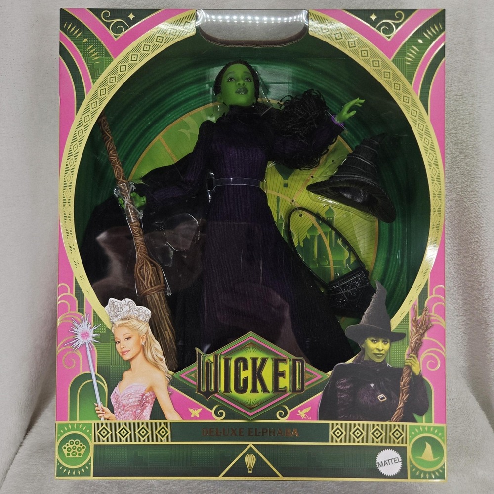 Mattel Wicked Deluxe Elphaba Fashion Doll Hat Purse Broom Stand URL Misprint